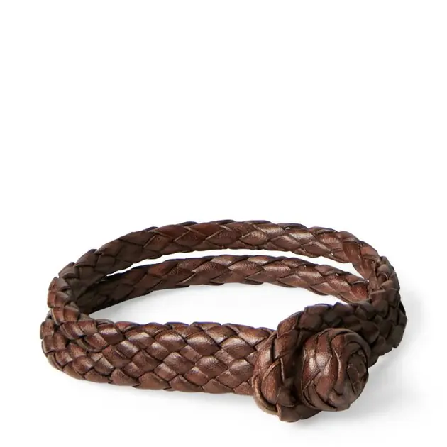 Finale Aktion RRL by Ralph Lauren Braided Leather Cuff Bracelet Brown