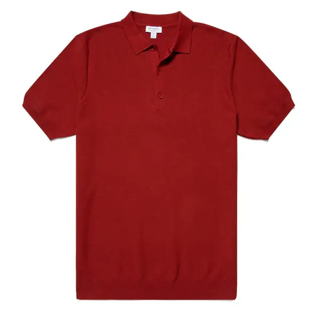 Sunspel Fine Knit Polo Shirt Chestnut Must-Have