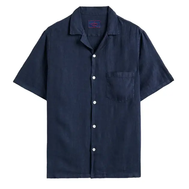 Versand Am Gleichen Tag Portuguese Flannel Linen Camp Collar S/S shirt Navy
