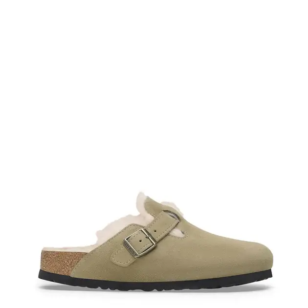 Birkenstock Womens Boston Shearling Suede Leather Narrow Fit Taupe Versand Am Gleichen Tag